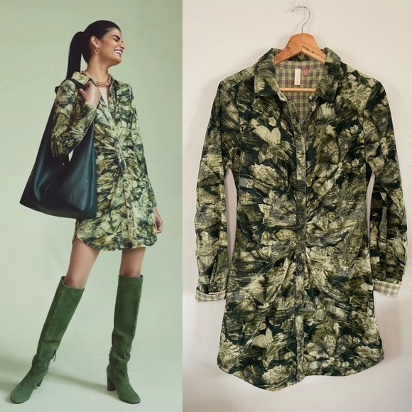 Pilcro Ruched Corduroy Shirt Dress - Picture 1 of 15